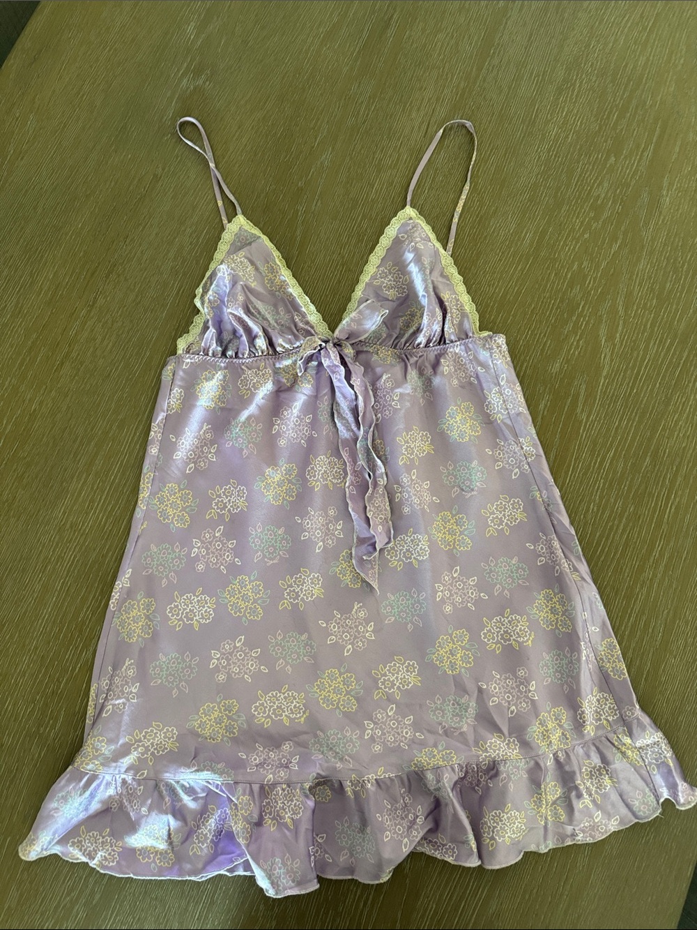 Victoria's Secret Lavender Floral Satin Chemise with Lace Trim